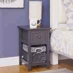 Grey Bedside Table with Wicker Basket V264-TAB-713C-LGR-1PC-1