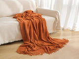 Orange Premium Woven Knitted Throw Blanket with Tassels Soft, Cozy Sofa & Bed Blanket, Perfect for V888-ELOSUNG20354