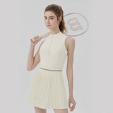 Beige Size XL Women's Tennis Dress - Pleated Skirt One Piece Sports Dress with Built In Shorts, Open V888-ELOSUNG57300-4