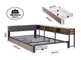 Artiss Bed Frame King Single Size with 2 Drawers and Charging Station Metal Corner Bed Base MBED-C-LSHA-KS-ABC