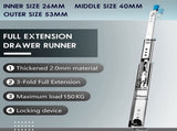 22in Pair 150KG Heavy Duty Drawer Slides Rails Runners Locking Ball Bearing V324-CS-HODR22IN