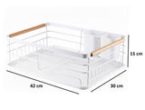 CARLA HOME Dish Drying Rack with Wooden Handles, Removable Cutlery Holder & Drainboard for Kitchen V178-36323