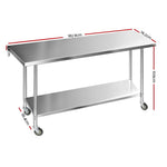 Cefito 1829x760mm Stainless Steel Kitchen Bench with Wheels 430 SSKB-430S-76-WHEEL-72