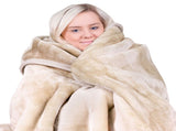 Laura Hill 800-GSM Mink Blanket Queen Size Double-Sided Soft Plush Bed Faux Throw Rug Beige MNKHV-BE