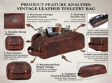 Leather Toiletry Bag for Men Leather Unisex Make-up Bag Travel Dopp Kit V1003-AARO-WB09
