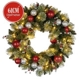 Christabelle 61cm Christmas Wreath with LED Lights Baubles Berries Red Silver Front Door Decora 112_SENJB61