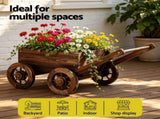 Gardeon Wooden Planter Cart Garden Decor Plant Stand Flower Fir Wood Wagon Wheels L GD-GC-L-CC