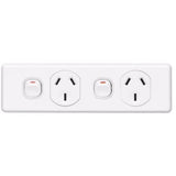 C2000 Series Classic 250V 10A Horizontal Twin Skirting Switch Socket Outlet, White Electric V1202-V1-CLIC20162WE