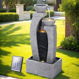 Gardeon Solar Fountain Water Feature Outdoor Fountain Indoor 3-Tier Cascading Grey FOUNT-B-MUSHROOM-2LVL-GR
