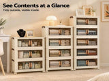 Artiss 4-Tier Foldable Storage Cabinet Stackable Box Clear Magnetic Door White SC-4T-4527-WH