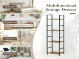 CARLA HOME 4 Tier Bookshelf - Wood Metal Display Shelf - Brown - Rustic - Steel - Living Room Office V178-36411