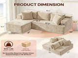 Couch Modular Sectional 3 Seater Sofa L-Shaped Khaki81" Boneless Sofa Bed, Deep Seat and Side V1337-LS-BK02-K