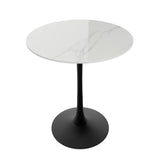 100cm Round High Bar Table Heavy Duty Sintered Stone Top Bistro Pub Table White with Black Legs V767-ZT729BK-BLB