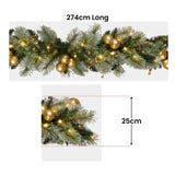Christabelle 2.7m Christmas Garland with Gold Baubles and LED Lights Mantle Decoration Ornament 112_SENG274