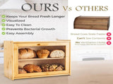 CARLA HOME Double Layer Bamboo Bread Box for Kitchen Counter with Large Capacity and Transparent LSB-36092