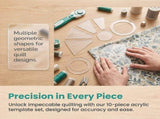10pcs Acrylic Quilt Template Ruler Set, Assorted Cutting Outlines with Built-in Scale Lines for V1192-AZ-W-21504