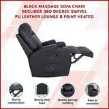 Black Massage Sofa Chair Recliner 360 Degree Swivel PU Leather Lounge 8 Point Heated V63-821971