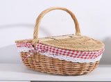 Wicker Picnic Basket with Liner Wooden Split Lid Picnic Basket Vintage Style Picnic Hamper with V1192-AZ-W-34283