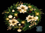 Jingle Jollys 60cm Pre-Lit Christmas Wreath LED Garlands Gold Flowers Pinecones Decor XM-C-WRE-FLW-2FT-GD-LED