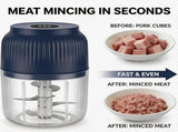 Electric Garlic Chopper, 11.8oz Mini Food Processor with 6 Stainless Steel Blades & USB Rechargeable V1366-AZ2-W-11646