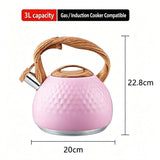 3L Hammered Stainless Steel Whistling Stovetop Kettle, Wood Grain Heat Insulated Handle, Universal V1188-MS-804-10