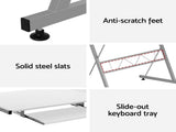 Artiss Computer Desk L-Shape Keyboard Tray Shelf White MET-DESK-117-WH