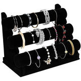2Pack Velvet Bracelet Holder with 3 Tier Rack, Black Detachable Jewelry Display Stand T-Bar Necklace V1107-107-75439-BLK-2PACK