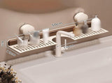 Bathroom Shelf with Suction Cups Wall Mounted No Drilling White Walnut Grain Storage Rack for V1237-ZY-917-042