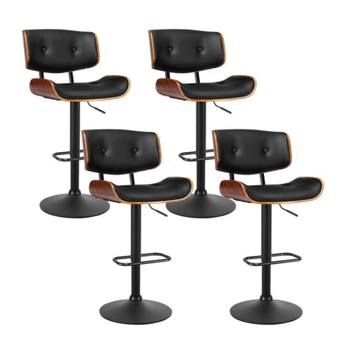 Artiss 4x Bar Stools Gas Lift Leather All Black BA-TW-8045A-BKX4