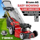 BAUMR-AG 18" 150cc Lawn Mower, 8 Heights, Steel Deck, Cup Holders, 4-Stroke Petrol Lawnmower - 730EX V219-MOWPPRBM18PA