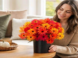 Fall Artificial Daisy Chrysanthemum Potted Plant, Orange Red Yellow Silk Cloth Faux Flowers with V1366-AZ2-W-24916