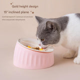 Pet Feeding Set - 15 Degree Tilted Ceramic Pink Bowl and Pink Non-Slip PVC Mat, Detachable Design, V888-ELOSUNG56040
