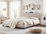 Artiss Queen Bed Frame with Storage Adjustable Headboard Platform Base Linen Fabric Charging Ports BFRAME-H-COZEY-Q-BG-AB