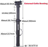 ZOOM SPD-801 Dropper Seatpost Adjustable Height via Thumb Remote Lever - External Cable 30.9 V382-ZOOMEXT309100MM