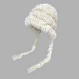 Women's Thick Rabbit Fur Knit Beanie Hat with Nordic Braids for Winter Warm, Ear Protection Thermal V1258-DP02-F-887