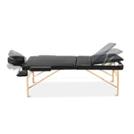 Zenses Massage Table 75cm Portable 3 Fold Wooden Beauty Bed Black MT-WOOD-F3-BLACK-75