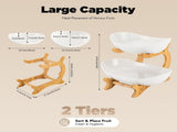 CARLA HOME 2-Tier Ceramic Fruit Bowl Basket with Bamboo Stand for Kitchen Counter, Snack Tray, LSB-36197