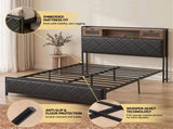 Artiss Queen Bed Frame with LED Lights and Storage Headboard Charging Station BFRAME-J-MEL-Q-BK-AB