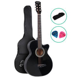 Alpha 38 Inch Acoustic Guitar Wooden Body Steel String Full Size Cutaway Black GUITAR-D-38-BK