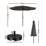 Instahut Outdoor Umbrella 2.9m Market Umbrella with String Light Tilt Charcoal Shade XFEL-UMB-FLAP-51-CO