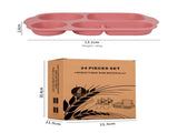 Dark Grey Durable Eco-Friendly Wheat Straw Dinnerware Set - 24 Pieces with Plates, Bowls, Cups & V888-ELOSUNG28115