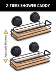 2 Pack Rectangular Bamboo Corner Shower Caddy Shelf Basket Rack with Premium Vacuum Suction Cup V178-36026