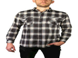 Mens Flannelette Long Sleeve Shirt 100% Cotton Check Authentic Flannel - Full Placket - Black V563-FS-FP20-99-7XL