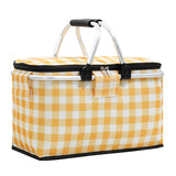 18L Insulated Picnic Basket with Aluminum Frame, Collapsible Cooler Bag, Yellow Plaid, 40 x 20 x 23 V1188-MS-617-078