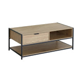 CARLA HOME Coffee Table with Drawer - Wood and Metal Frame - Brown - Rustic - Steel V178-36468