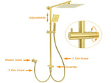 Brushed Gold Square 10" Rain Head 3 Mode Handheld Sliding Rail Wall Arm Dual Shower Taps Set V1233-SC842GHS002M4CGKSS110GCPF0272AG