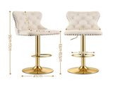 Artiss 3x Bar Stools Counter Chair Kitchen Adjustable Nailhead Trim Velvet Ivory BA-K-1105-IVX3