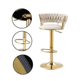 2x Height Adjustable Swivel Bar Stool Velvet Golden Base Barstools Chairs Padded Seat- Beige V255-GP1762-WH