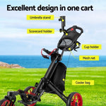 Everfit Golf Buggy Foldable Trolley Golf Cart Swivel Wheel Umbrella Bottle Stand GOLF-A-BUGGY-3-SW-RD