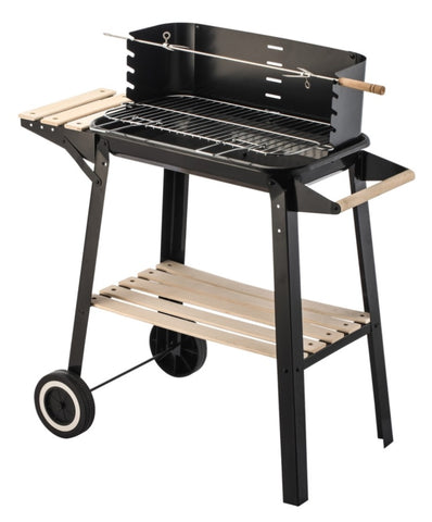 Charcoal Grill BBQ with Manual Rotisserie Stick on Trolley Stand V196-BQ260